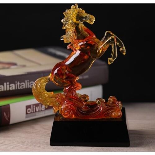 Horse Crystal Resin Sculpture War Horse Success Statue Home Office Crafts Ornaments Animal Art Figurines Table Decoration Gift