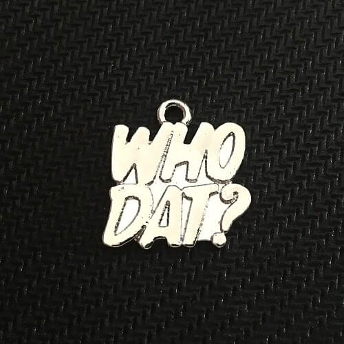 Fashion metal engraving WHO DAT? Word charm for DIY jewelry pendant customizable