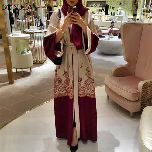 2019 Islamic Dress Muslim FashionDubai red fashion gown in fashion print Worship Service Eid Gife Islamic Prayer Clothing