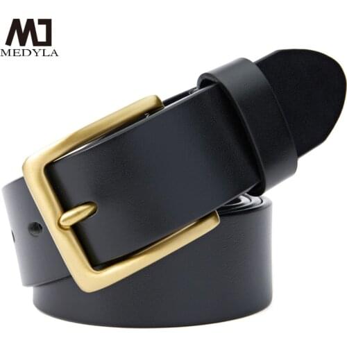 MEDYLA Copper Buckle Mens Luxury Fashion Belt Retro First Layer Pure Cowhide Jeans with Genuine Leather Stylish Mens Belts