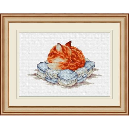 Fishxx Cross Stitch Kit A3275 Sleeping Red Fox New Product Cartoon Animal Hand-Embroidered Painting
