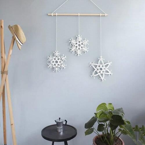 Nordic style christmas snowflake decorations hand woven tapestry living room porch wall hanging