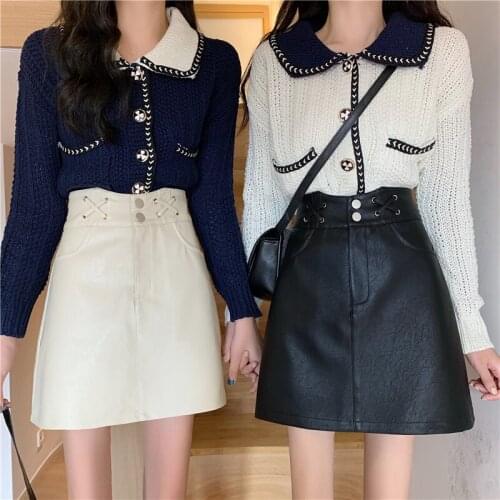 2020 new skirts thin all-match student bag hips oversize PU leather skirts age-reducing short skirts