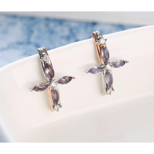 New Style Simple Christian Cross Horse Eye Stud Earrings Zircon Stud Earrings Womens Religious Jewelry Accessories
