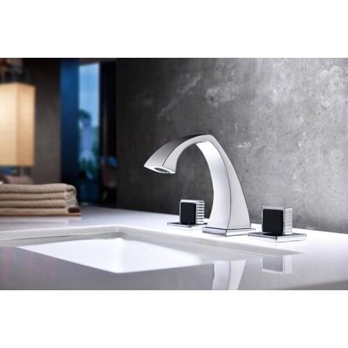 NEW chrome +Black color 8" WIDESPREAD 3 Holes LAVATORY BATHROOM SINK FAUCET Square handles knobs deck mounted mixer tap New
