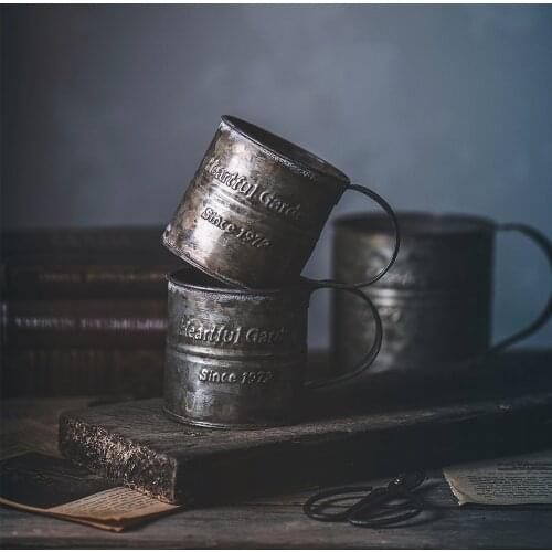 Photography Props Vintage Drinkware Retro Distressed Iron Flower Bucket Old Handle Cup Food Snack Fruit Cup Home Kitchen Decor