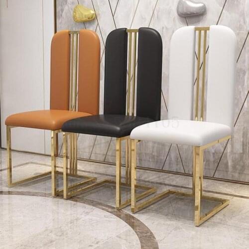 Post Modern Simple Stainless Steel Metal Light Luxury Dining Chair American Cafe Study Leisure Creative Designer Chair