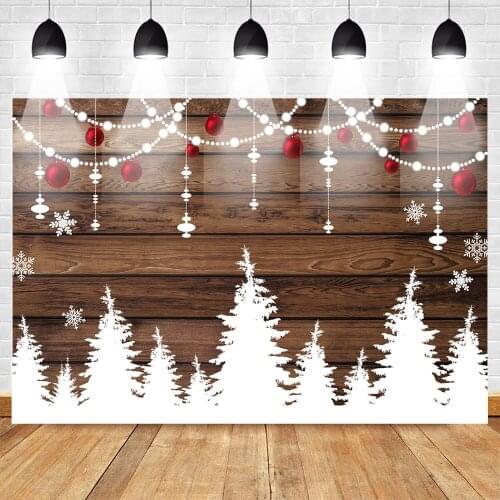 Celebration Christmas Winter Photo Background Rustic Style Wood Floor Snow Forest Photo Backdrop Snowflake Custom Background