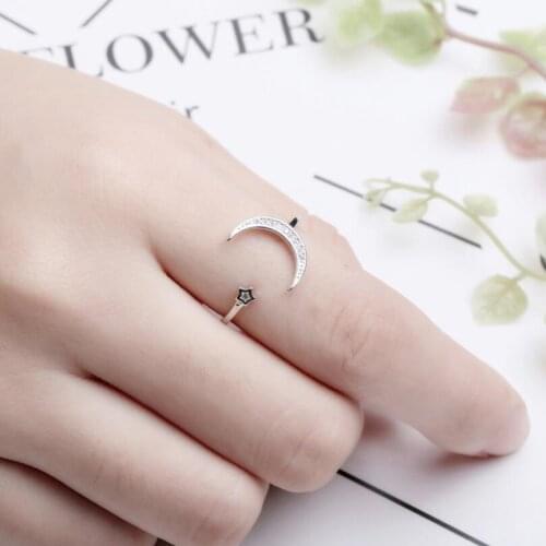Luxury Crystal Moon Star Adjustable Rings for Women Party Jewelry Summer Charm Shiny Accessories Anel