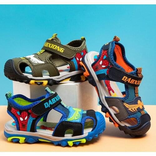 Disney Children Sandals Summer Fashion Spiderman Shoes Summer New Baby Closed Toe Beach Shoes Boys and Girls Super Light Sandals