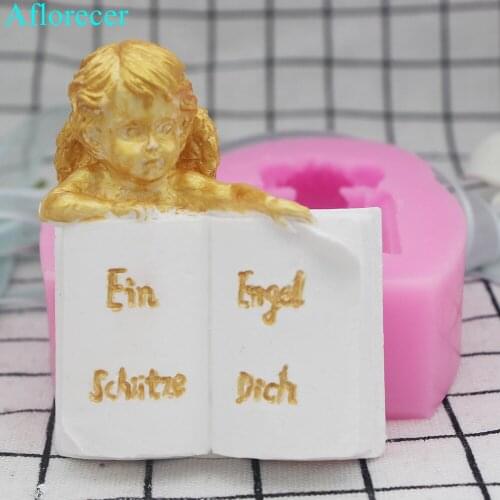 Angel Looking Book Cake Silicone Mold Cute Angel Baby Aroma Plaster Gypsum Mould For Car Home Decoration Soap Mold