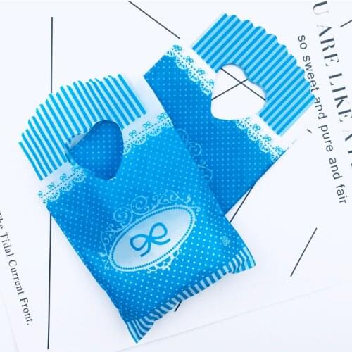 Blue White Bow Dot Print 9x15cm Mini Plastic Gift Bags Cute Style Small Present Packaging Bags Plastic Jewelry Bags 250pcs
