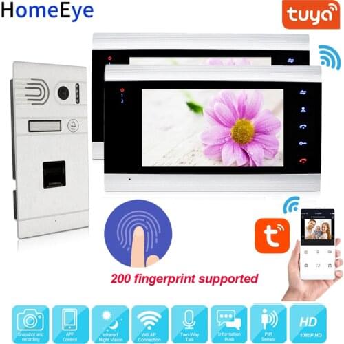 TuyaSmart App Remote Unlock WiFi IP Video Door Phone 1080P HD Video Intercom Home Access Control System Fingerprint 2 Apartments