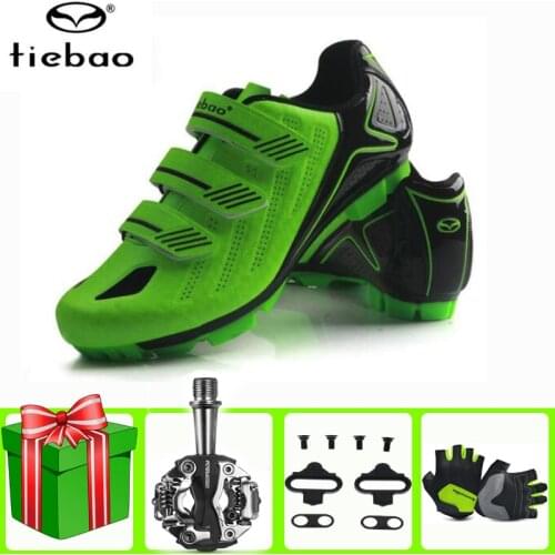 Tiebao Professional SPD Cleat Cycling Shoes MTB Mountain Bike Non-Slip Green Women Sneakers Men Breathable Racing Bicycle Shoes