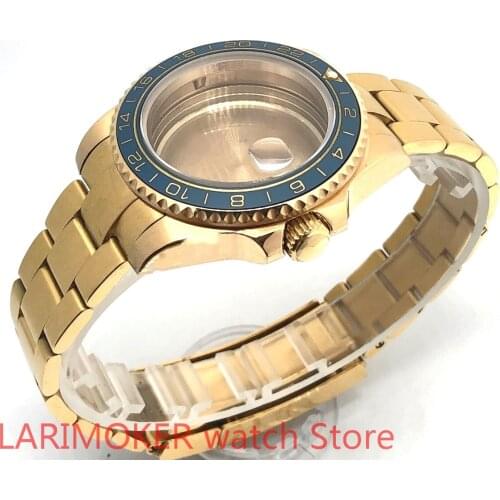 Sealed back cover 904L stainless steel gold strap bracelet with 40mm sapphire glass ETA NH36 MH35 cases gold blue yellow bezel