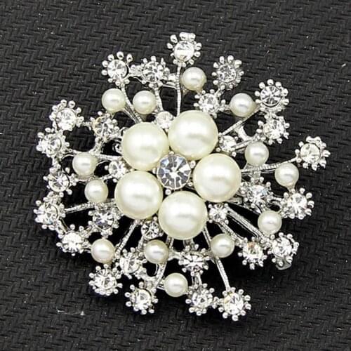 Women Large Brooches Lady Snowflake Imitation Pearls Rhinestones Crystal Wedding Brooch Pin Jewelry Accessorise