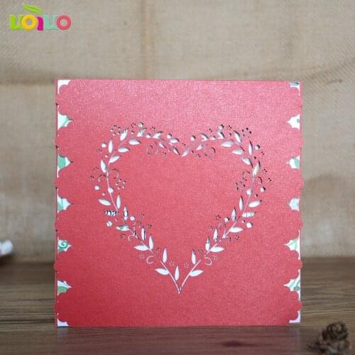 2018 heart shape red color personalize size laser cut wedding invitation card printing available