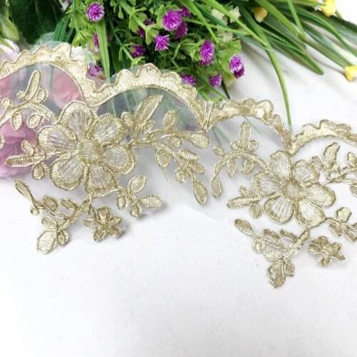 3M/lot light golden embroidery car bone lace ribbon for crafts trim wedding dress childrens fashion accessories