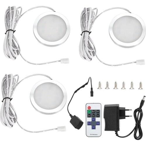 3PCS Pure White DC12V High Bright Modern LED Light Cabinet Lamp For Home Hotel Closet Ultra-Thin Round Cabinet Light Set