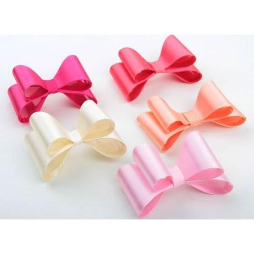 Yundfly 5pcs Newborn Luxe Hair Bows For Headbands Hair Clips PVC Satin Bow For Kids Girls Hair Accessories