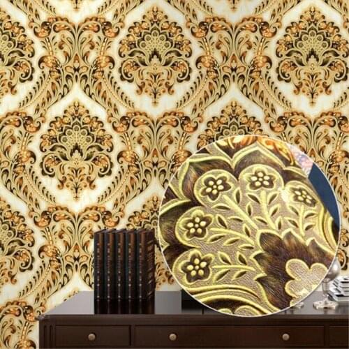 Beibehang European-style high-end Damascus 3D deep embossed sapphire blue living room TV background waterproof pvc wallpaper