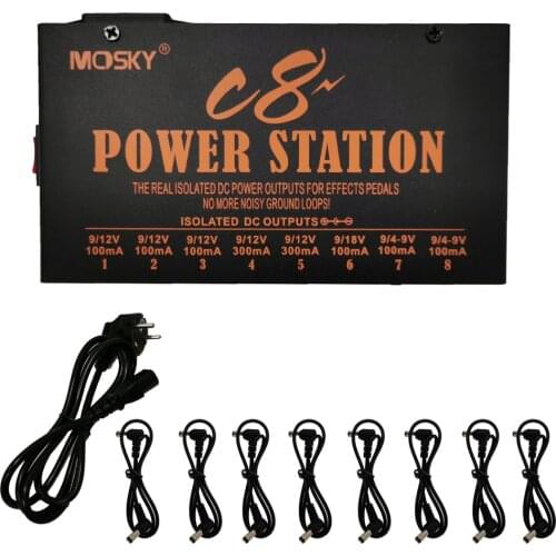 MOSKY C8 Guitar Effect Pedal Power Supply 8 Isolated Output 4-9V Adjustable 12V 18V Optional Voltage Guitar Pedal Power Station