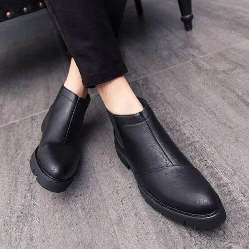 Summer brand fashion mens high top casual leather shoes black non slip mens boots Fashion Business Boots zapatillas hombre E44