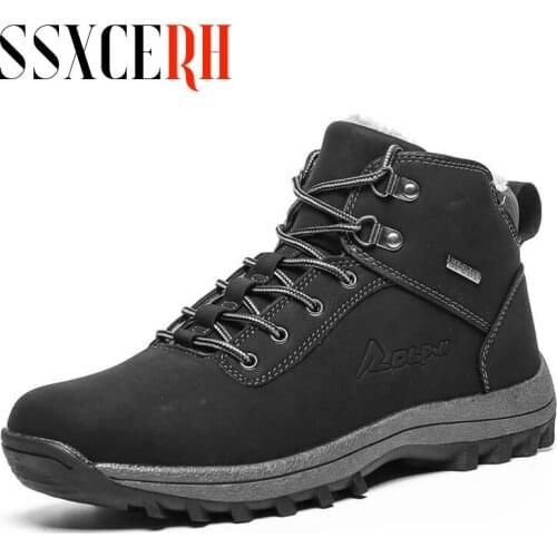 2021 Winter Warm Unisex Boots Genuine Leather Fur Plus Men Snow Boots Handmade Waterproof Working Ankle Boots High Top Men Shoes