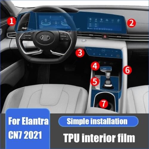For Hyundai Elantra Avante CN7 2021 central control navigation gear interior air conditioning panel TPU protective film