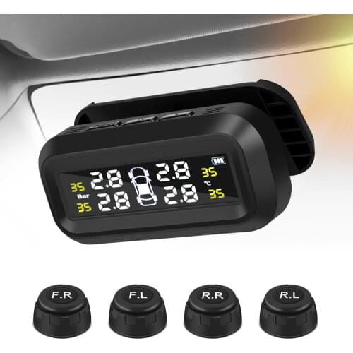 Solar Power TPMS Tire Pressure Sensor Pressure Gauge Digital Display Car Tire Pressure Monitor System Alarm Temperature Warning