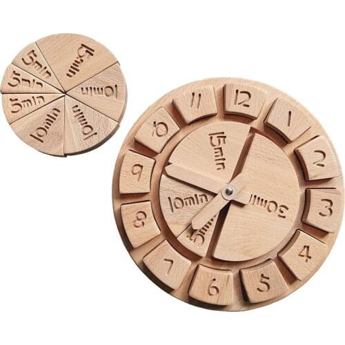 Montessori Clock Toy Beech Wood Score Digital Clock Time Position Cognitive Learning Teaching Aid Building Blocks For Children