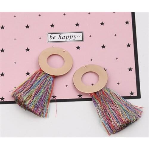 DoreenBeads Polyester Tassel Pendants Circle Ring Gold Multicolor DIY Findings About 7.5cm x5cm(3" x2") - 6.5cm x4cm, 5 PCs