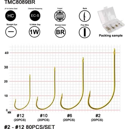 Eupheng Bass Bug Fly Fishing Hook Straight Eye Fine Wire Forged Fly Fishing Hook 80pcs EP-TMC8089