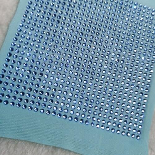 Hot Fix High Quality Rose Pink Crystal Rhinestone Polyester Spandex Elastic Stretch Fabric Golden Milk Silk