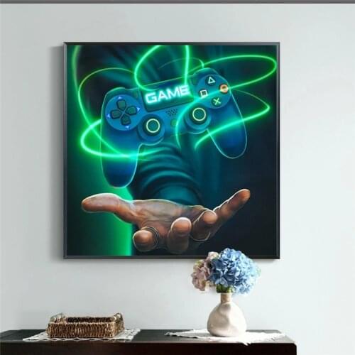 Gamer with Gamepad Canvas Paintings Colourful Modern Posters and Print Game Handle on The Wall for Boy Kids Room Decor Picture