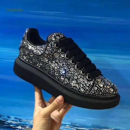 Women/Men Autumn Crystal Sneakers Lace-Up Breathable Vulcanize Shoes Casual Couple Shoes High Quality Male Trainers 2021