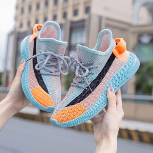 Women Sneakers Comfortable Breathable Knit Striped Girl Sport Casual Running Shoes Lightweight Student Trainers Leisure Shoes