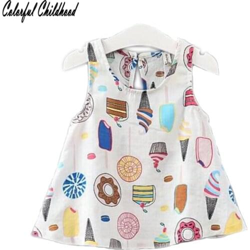 Sweet ice cream printing girls dress summer cozy cotton linen kids vest dresses for girls clothing bebe vestidos 2-7Yrs