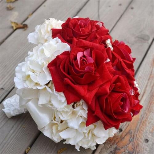 Fashion Wedding Brides Bridal Bouquet Red and white Chrysanthemum Hydrangea Rose Flower Wedding Flower PArty Decorations