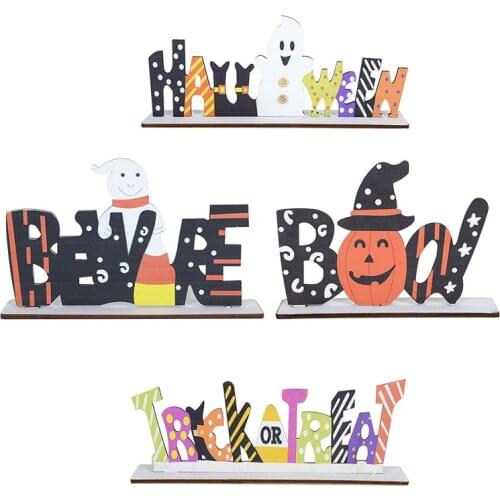 Halloween Boo Trick Or Treat Wooden Letter Desktop Ornament For Halloween Party Festival Bar Home Decoration Table Sign Supplies