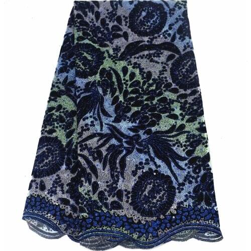 Nigeria Aso-Ebi Big Wedding Party Nice Newest Dress Material Dark Blue Color with Sequins Tulle Lace Fabric 2021 Hot Sales T099