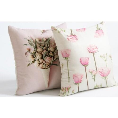 Nordic Rose Pillow Cover Pink Floral Flower Plant Linen Pillow case Home Decorative Pillows Cushion Cover pink throw pillow