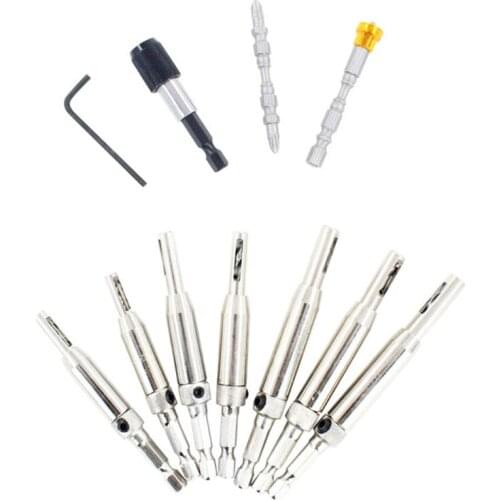 2021 New Self Centering Hinge Drill Bits with Hex Key Set Woodworking Hole Puncher Guide