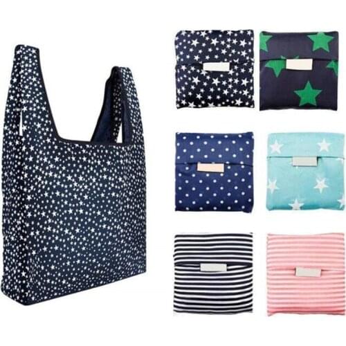 New Hot Sale Fashion printing foldable green shopping bag Tote Folding pouch handbags Convenient Large-capacity storage bags