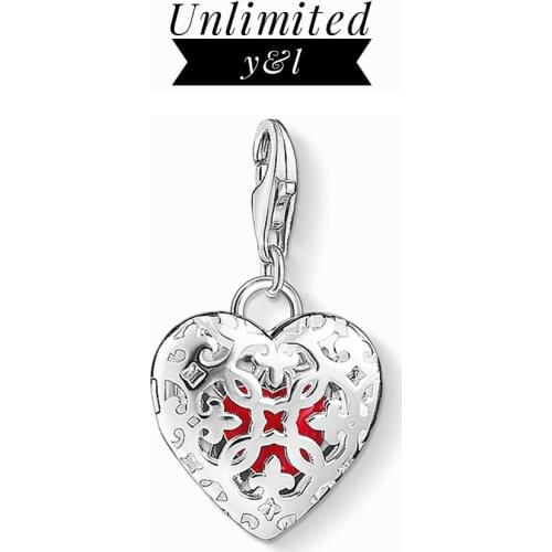 Red Heart Flower Charms Can Open Hollow Out 925 Sterling Silver Thomas Style DIY Jewelry Making Jewelry Accessories for Women