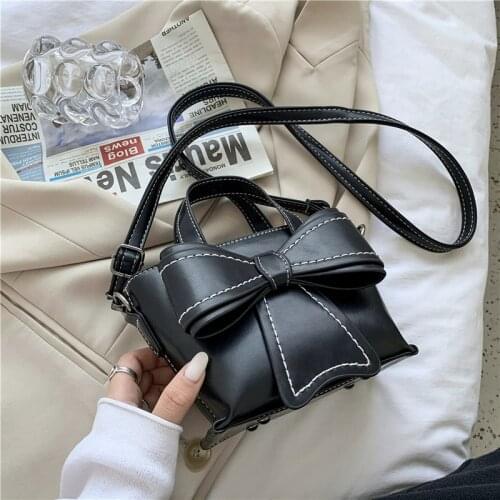 Ladies casual handbag bow knot shoulder bag fashion messenger bag retro solid color PU female bag luxury womens bag Mini bag