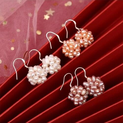 1pair Handcraft Jewelry Flower Earrings for Women Girls Wedding Party Baroque Ball Drop Natural Freshwater Pearl Dangle Earrings