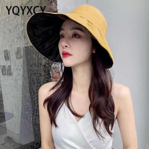 YQYXCY Summer Hats For Women Empty Top Wide Brim Foldable Sunshade Sun Hat Female Outdoor Beach Suncreen Travel Gorros New