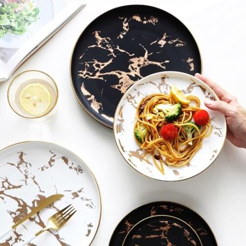 Nordic Dinner Plates Ins Gold Inlay Dinner Dish Marble Steak Plates Home Ceramic Food Dishes Tray Dinnerware Sets Drop Shipping