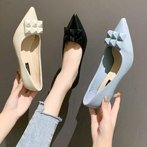 Womens High Heels Slip-on Shallow Pointed Toe Female Pumps Breathable Handmade Chain Fashion Office Ladies Shoes